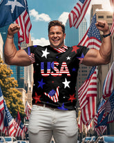 Men's Plus Size Independence Day Star Striped Gesture Print Round Neck Short Sleeve T-shirt